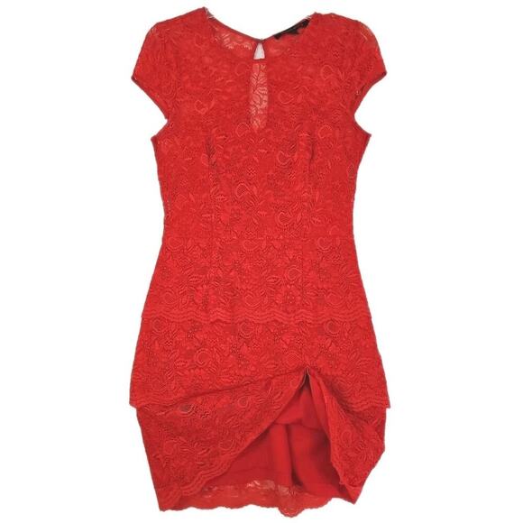Cynthia Steffe ~Woman Size 6~ Red Fire Lace Short Sleeve Corset Dress. - Picture 14 of 16